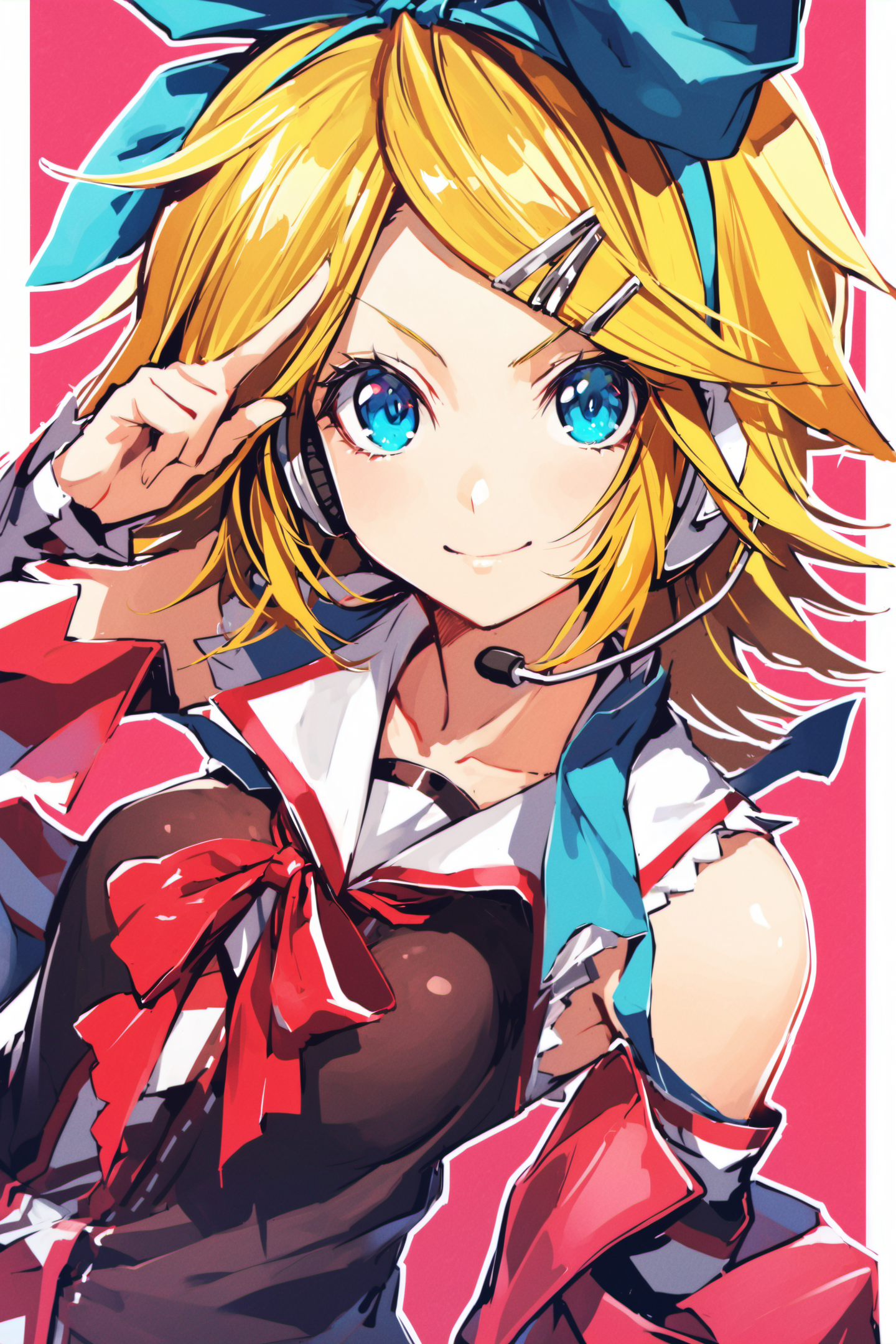 23901-808227329-1girl, solo, kagamine rin, blonde hair, hair ornament, hairclip, ribbon, short hair, blue eyes, hair ribbon, headset, detached s.png